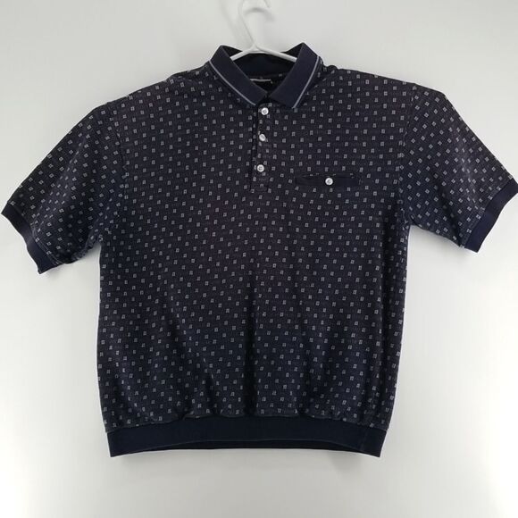 Cache Creek Shirt Men's Large Polo 3 Button Blue Grey Short Sleeve Pocket Golf - Picture 1 of 11